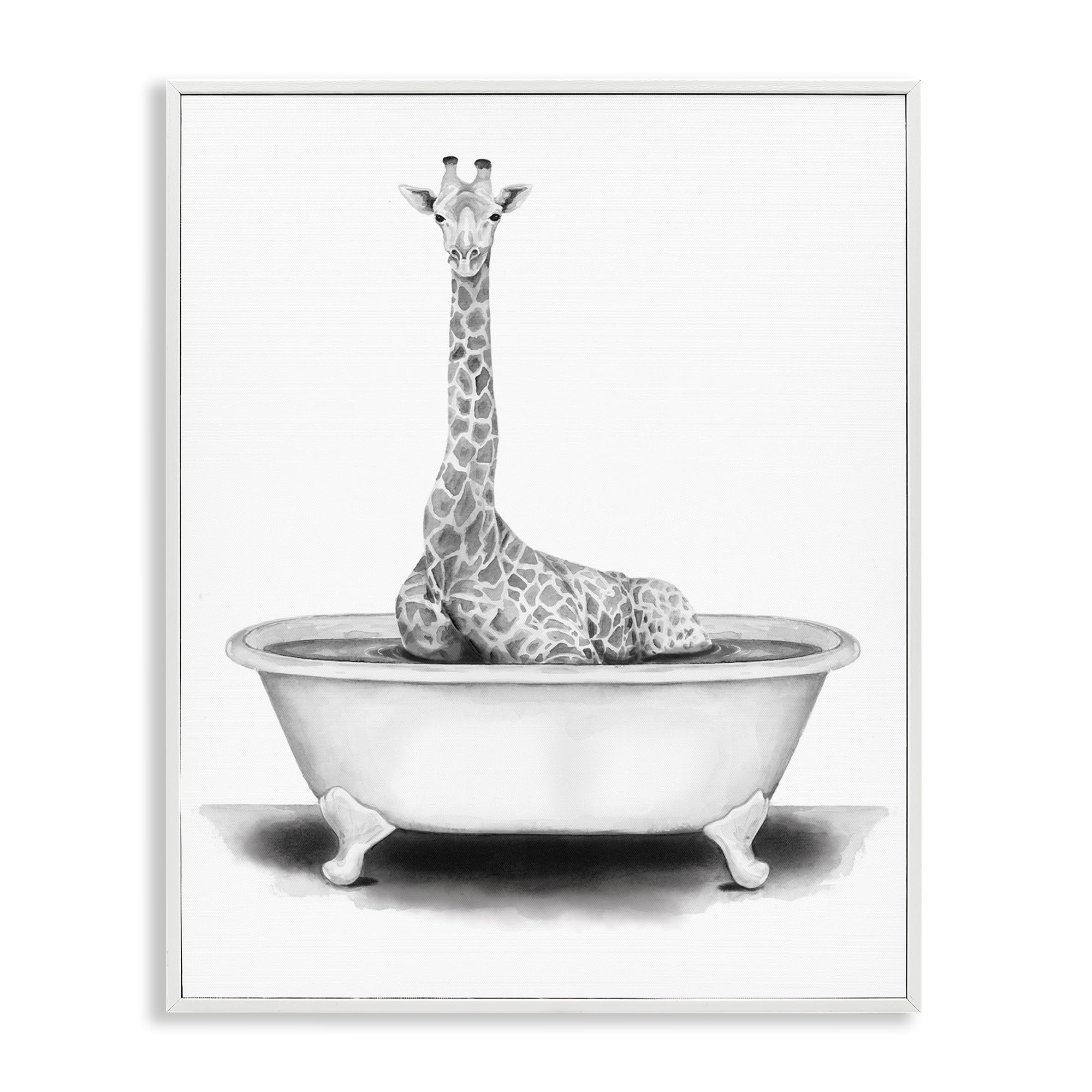 Funny Giraffe Tub Bathroom, 24 x 30 Inch Framed Giclée Print