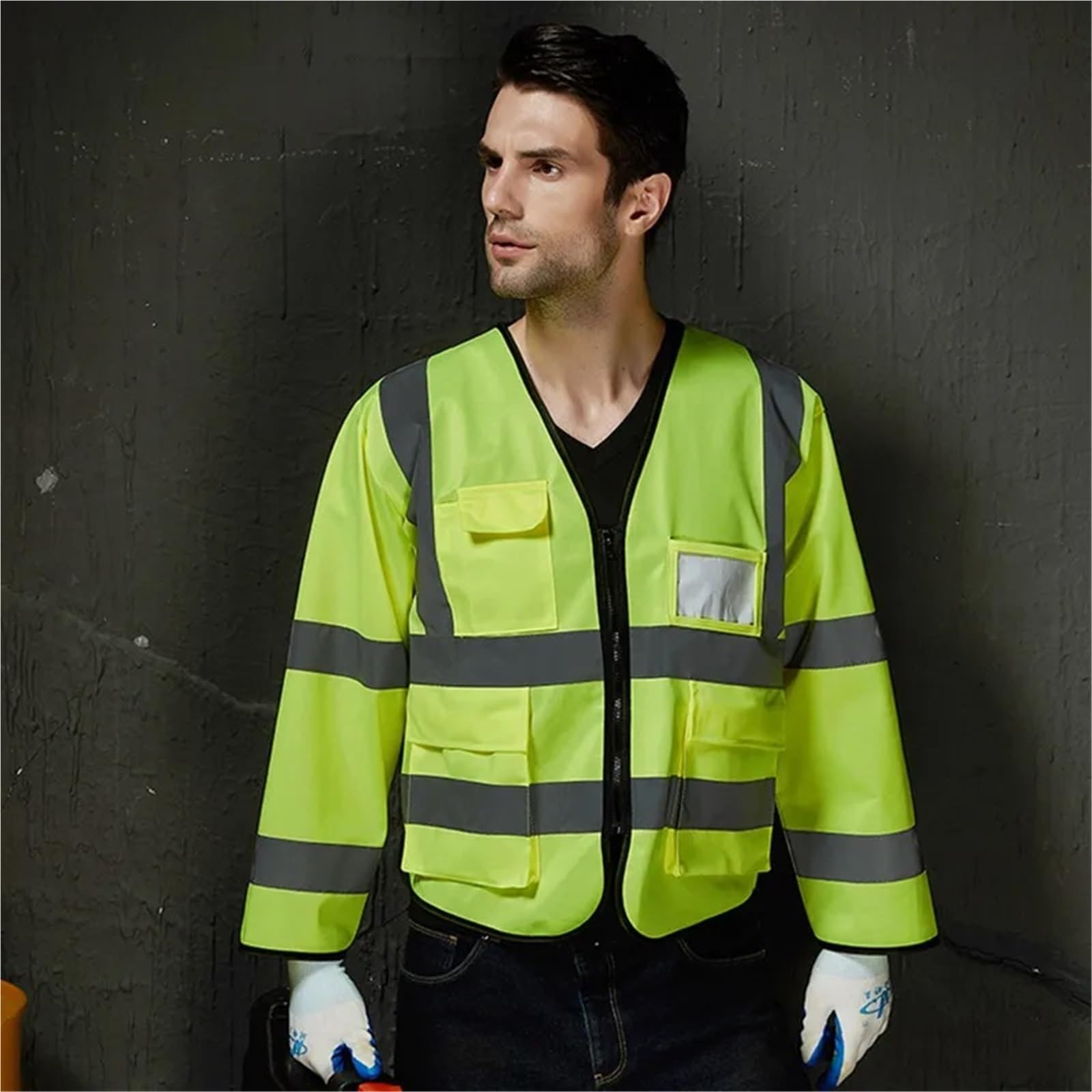 Chaleco reflectante de alta visibilidad, Chaleco de alta visibilidad Manga larga Reflectante Ropa trabajo sanitaria unisex Multicolor M(Gelb)