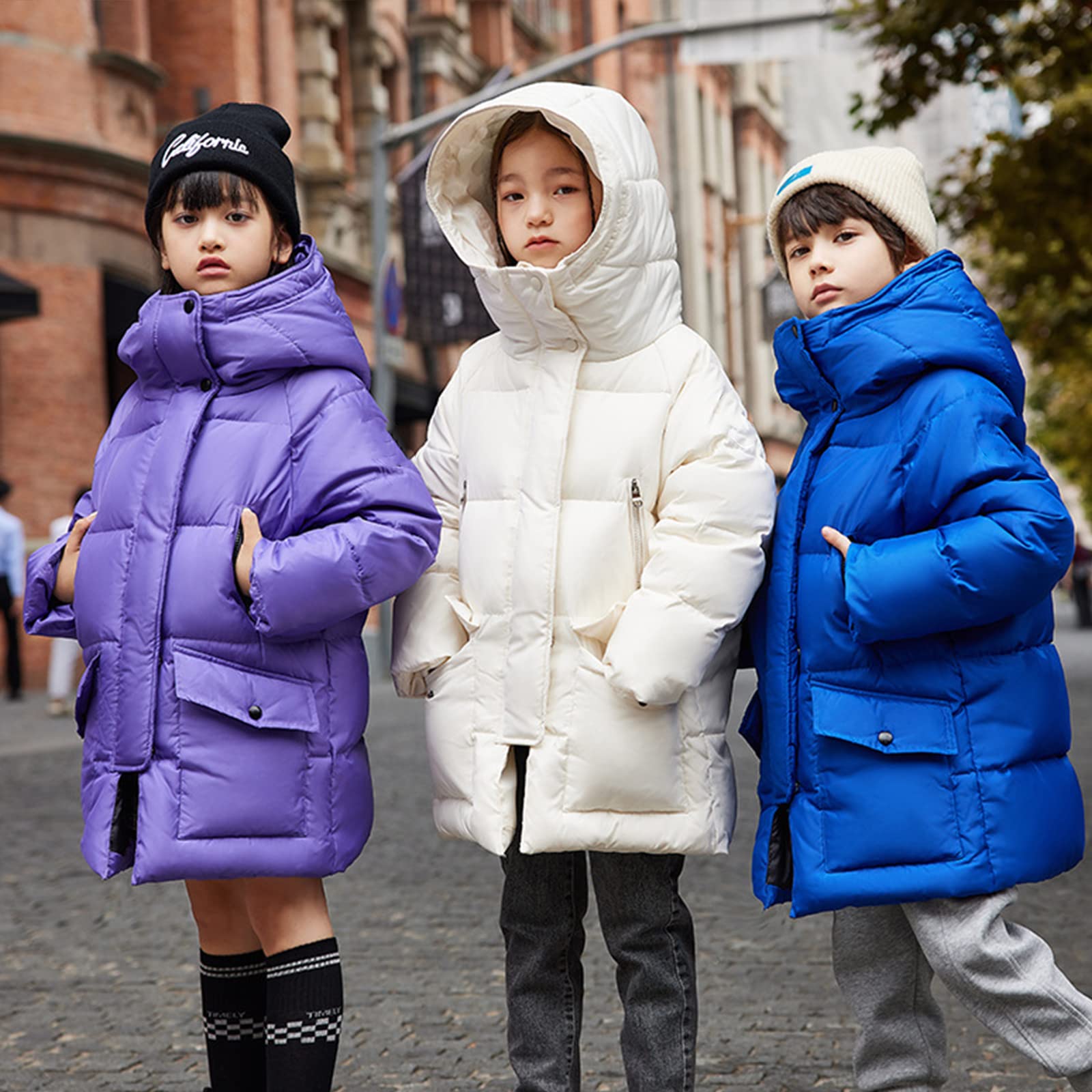 Piumino di Media Lunghezza per Bambini Ragazze Ragazzi Inverno Ispessimento Moda Giacca con Cappuccio Abbigliamento Caldo 90 Soffice Piumino D'Anatra Bianca,Red,8T(140CM)