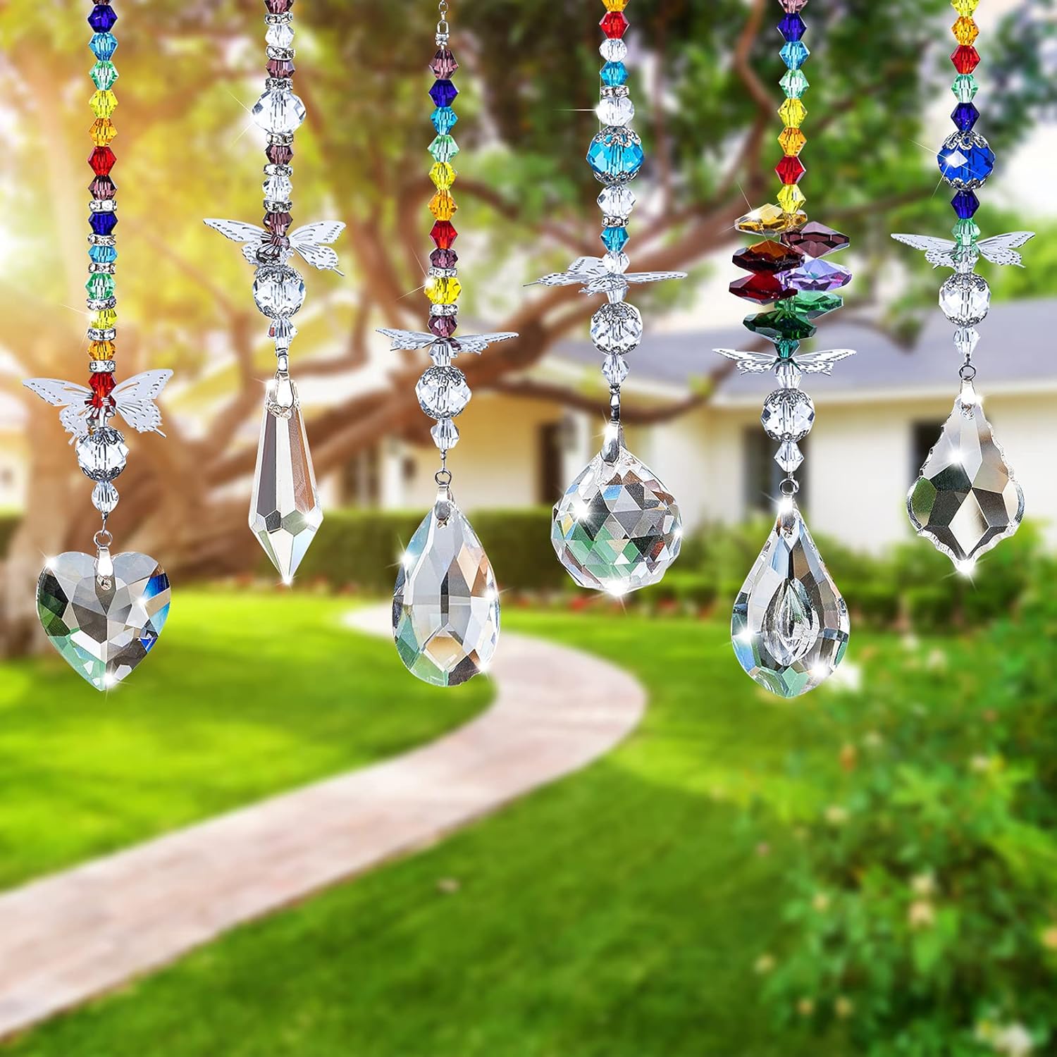 Crystals Ball Prisms Sun Catcher for Window Rainbow Maker with Butterfly Hanging Ornament for Home,Office,Garden Decoration, Pack of 6 : Patio, Lawn & Garden