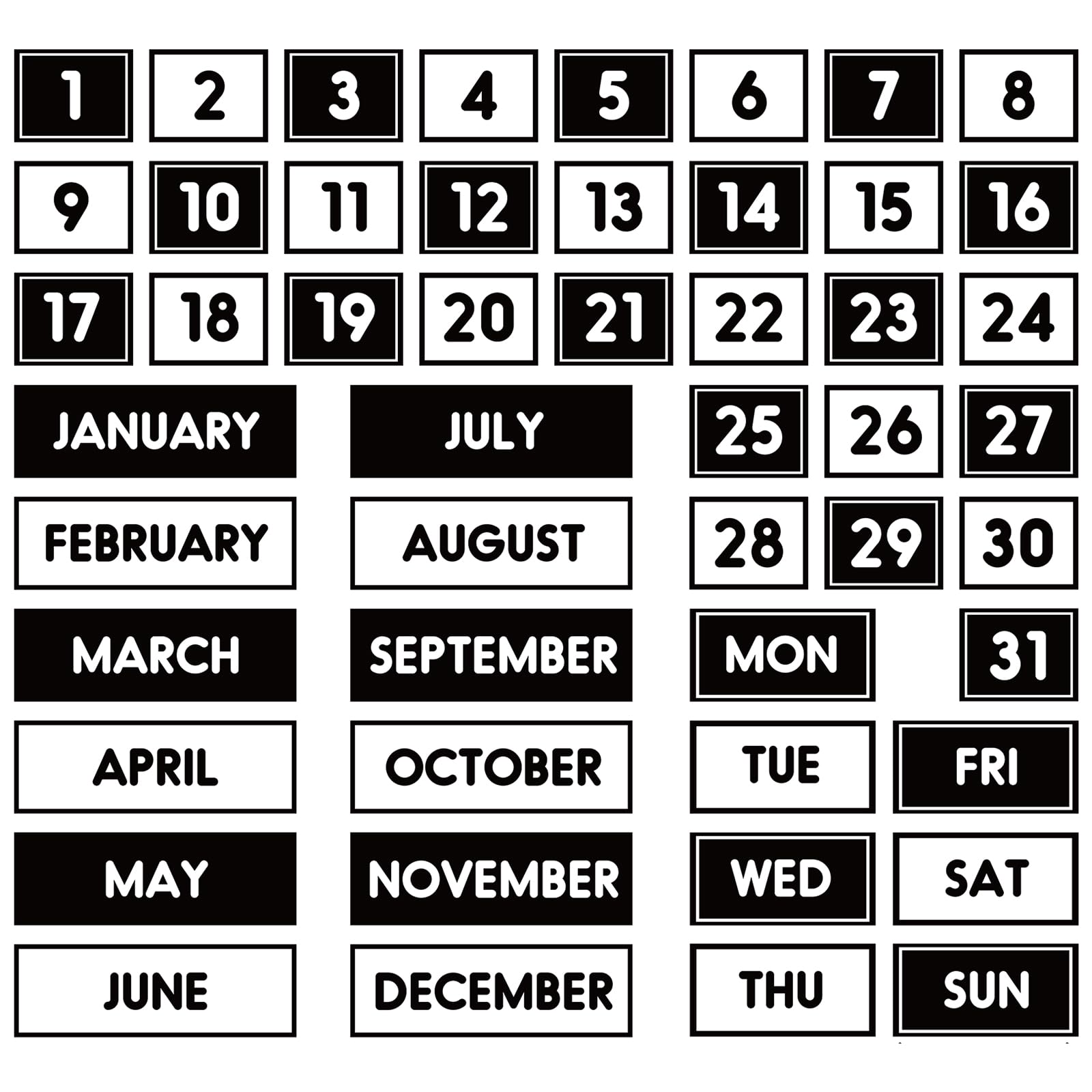 JarThenaAMCS 50Pcs Black White Magnetic Fridge Calendar Months Days of The Week Number Magnets Date Indicators for Back to School Home Office Classroom Whiteboard Refrigerator Supplies