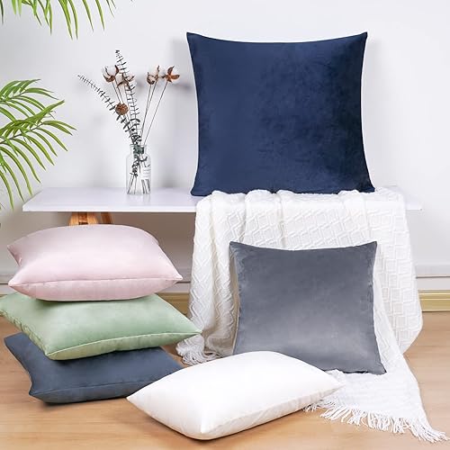 Miniatura 6 de PHF - Fundas de almohada europeas de terciopelo, 26 x 26 pulgadas, sin relleno, paquete de 2 fundas de cojín europeas, supersuaves y acogedoras,