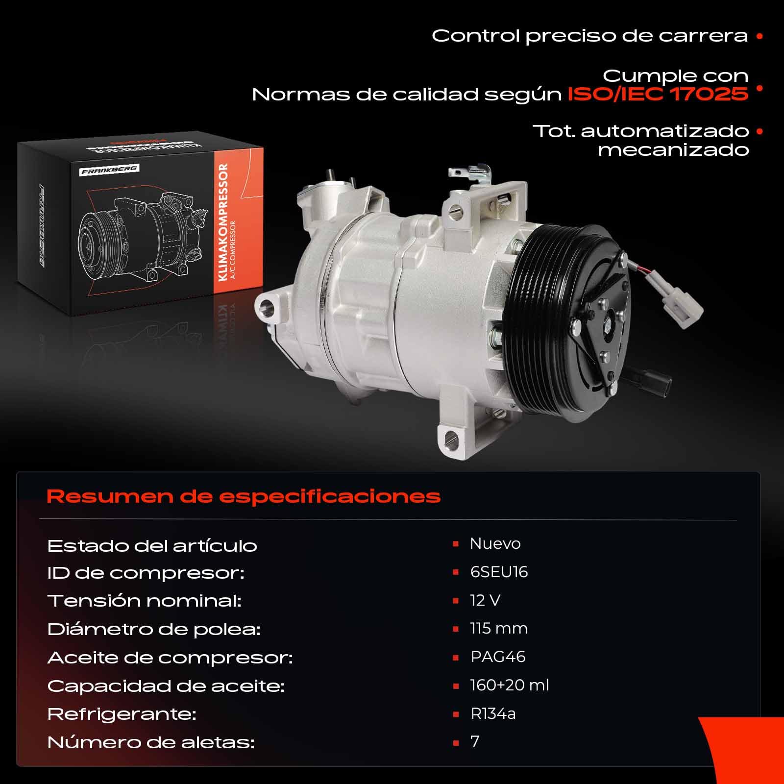 Frankberg Compresor aire acondicionado con embrague, gasolina 926000217R | Compatible con: Clio IV BH, Clio IV Grandtour KH, Clio IV Caja/Hatchback BH, C.a.p.t.u.r I H5 J5