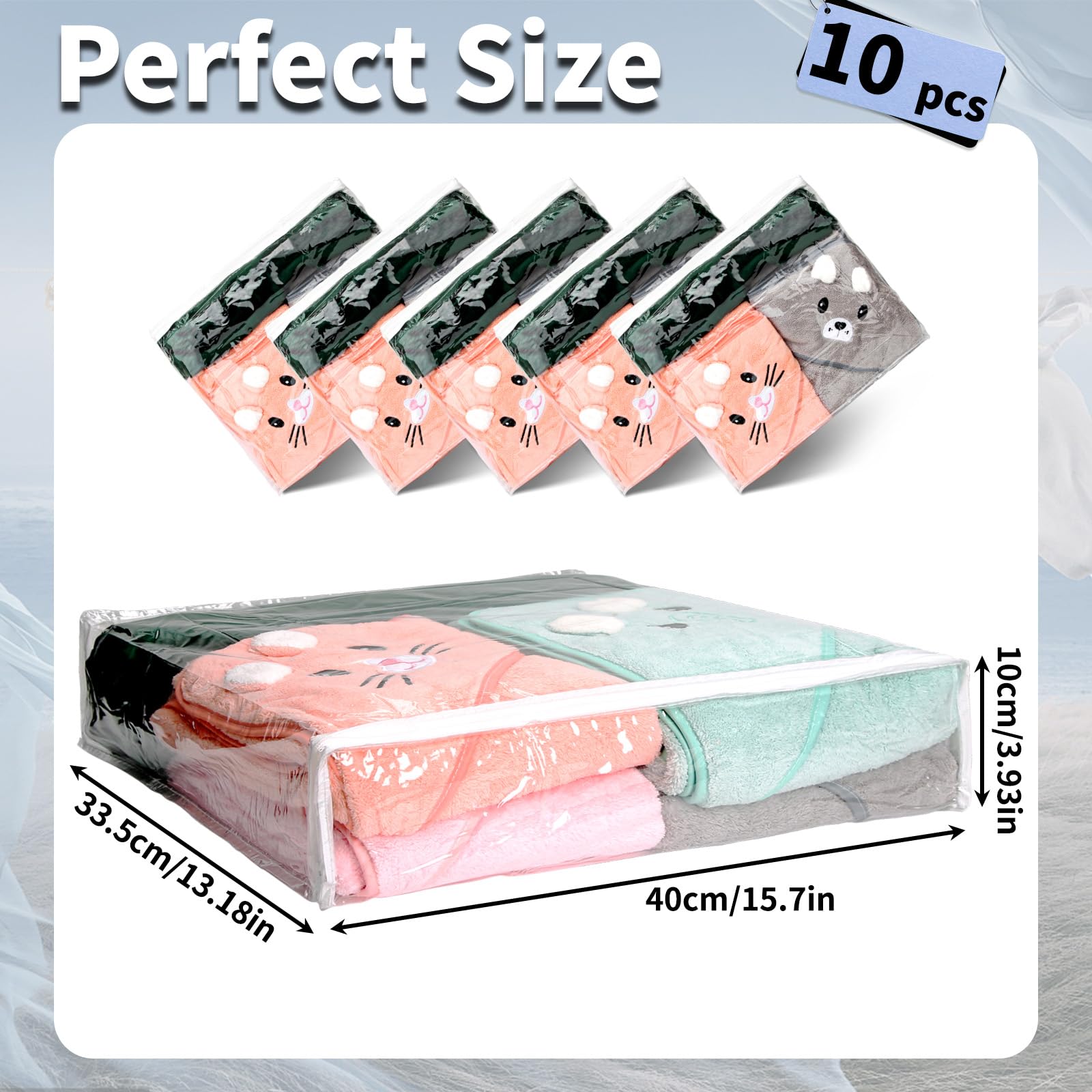 10 bolsas de almacenamiento transparentes con cremallera, bolsas de almacenamiento de plástico con cremallera para ropa, bolsas de almacenamiento organizadoras para mantas, clóset, ropa de cama,