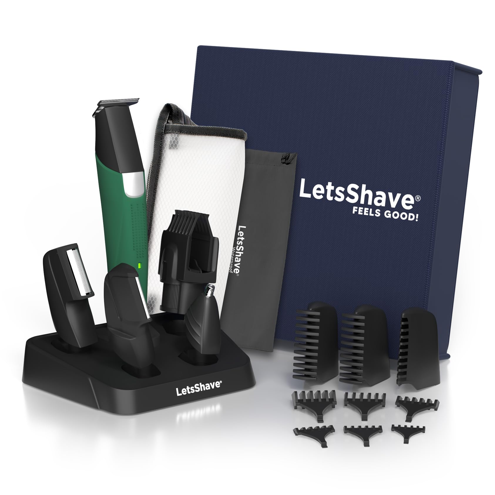 LetsShave All in One Trimmer for Men, 4 Grooming Heads +6 Beard + 3 Body Combs + 1 Multipurpose Comb & 1 Charging Stand, 90Min Runtime & Water Proof, Full Body Trimmer, Nose Trimmer, Grooming Kit (B09FSDGYN4) Amazon Price History, Amazon Price Tracker
