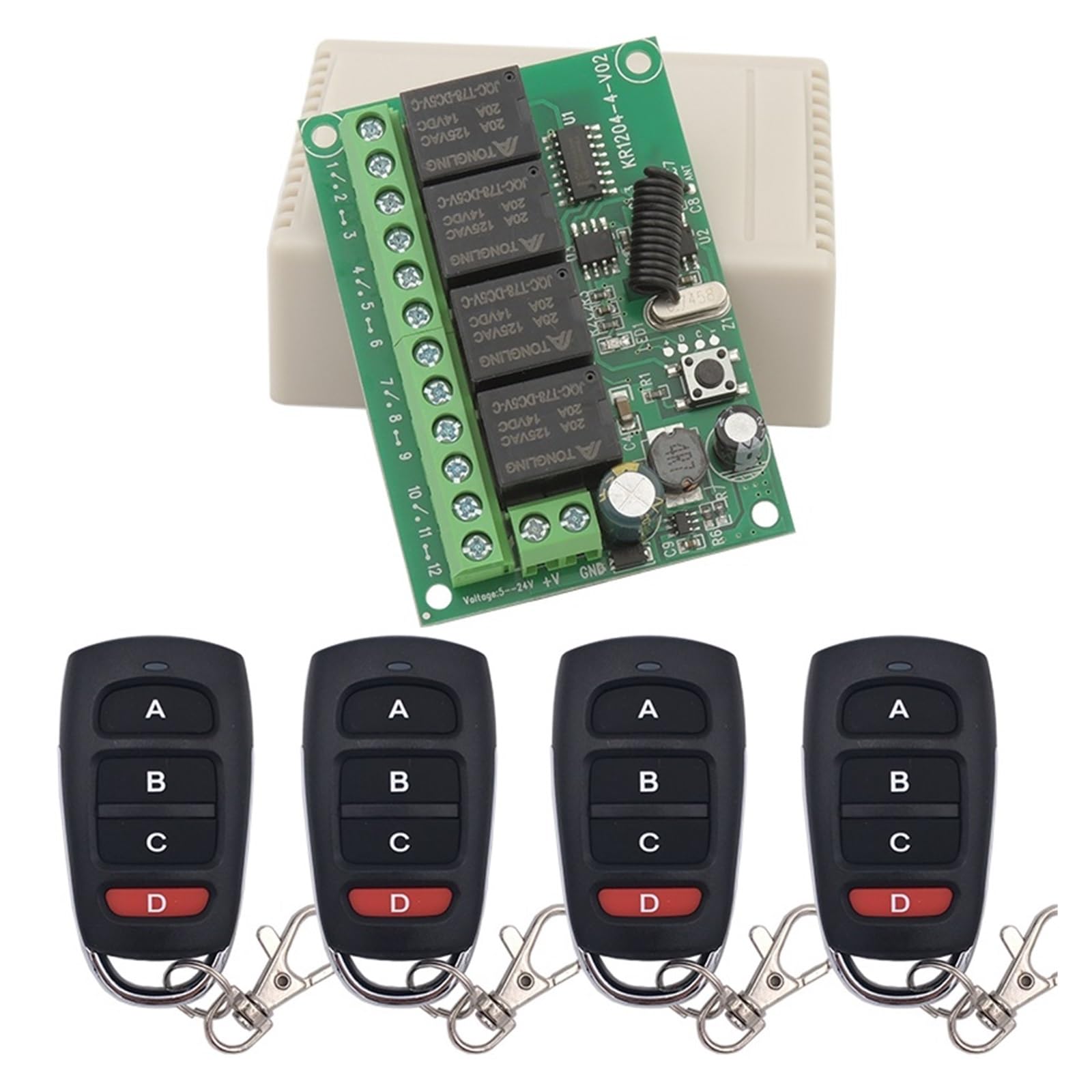 Interruttore di telecomando universale senza fili 433 MHz DC 6V12V 24V 30V 4CH10A ricevitore trasmettitore Rf for garage/cancello/motore/luce/lampada sistema centro di controllo intelligente(2404 4kt1