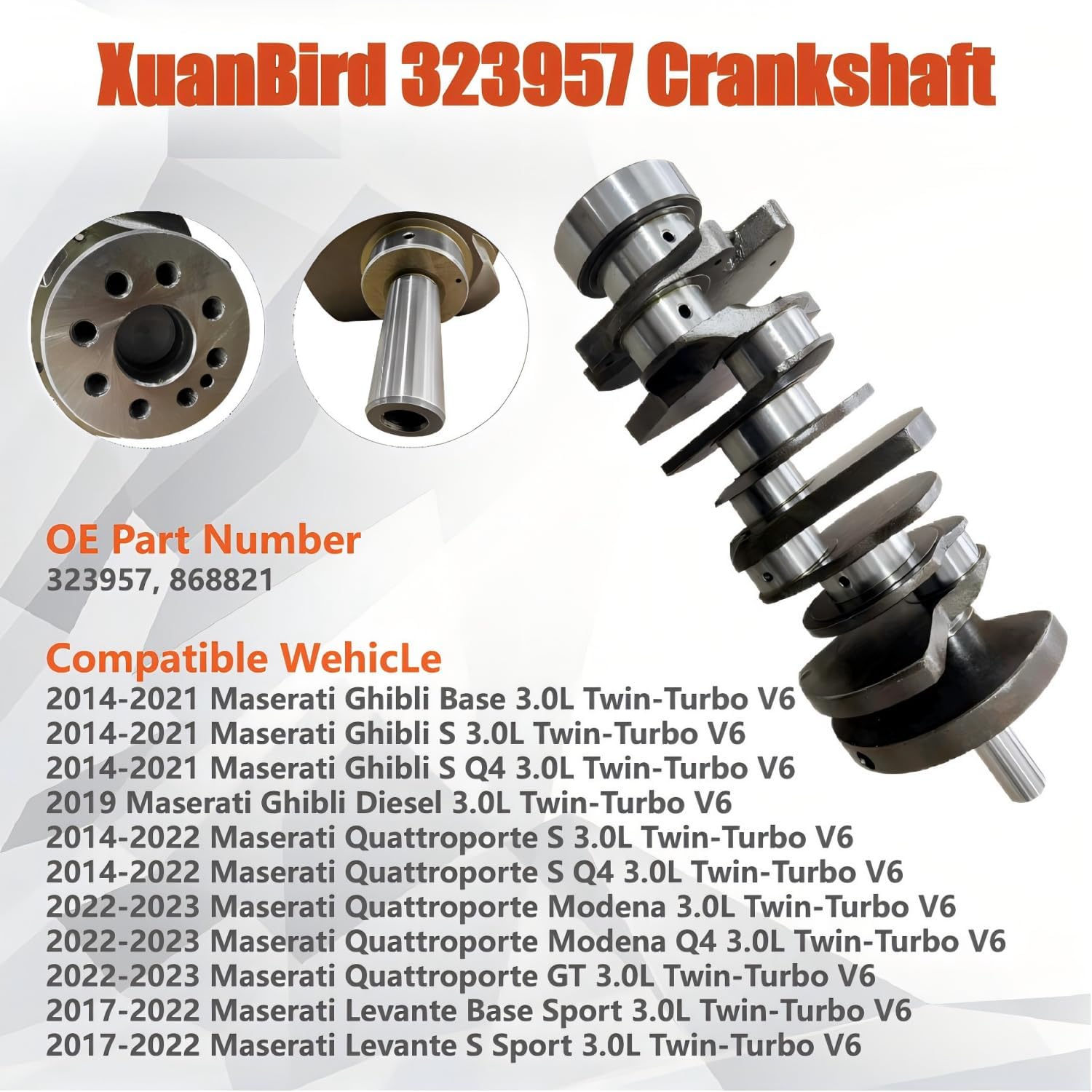 Engine Crankshaft Fit for Maserati Ghibli Levante Quattroporte 3.0L V6 Engine 2013+, 323957 868821