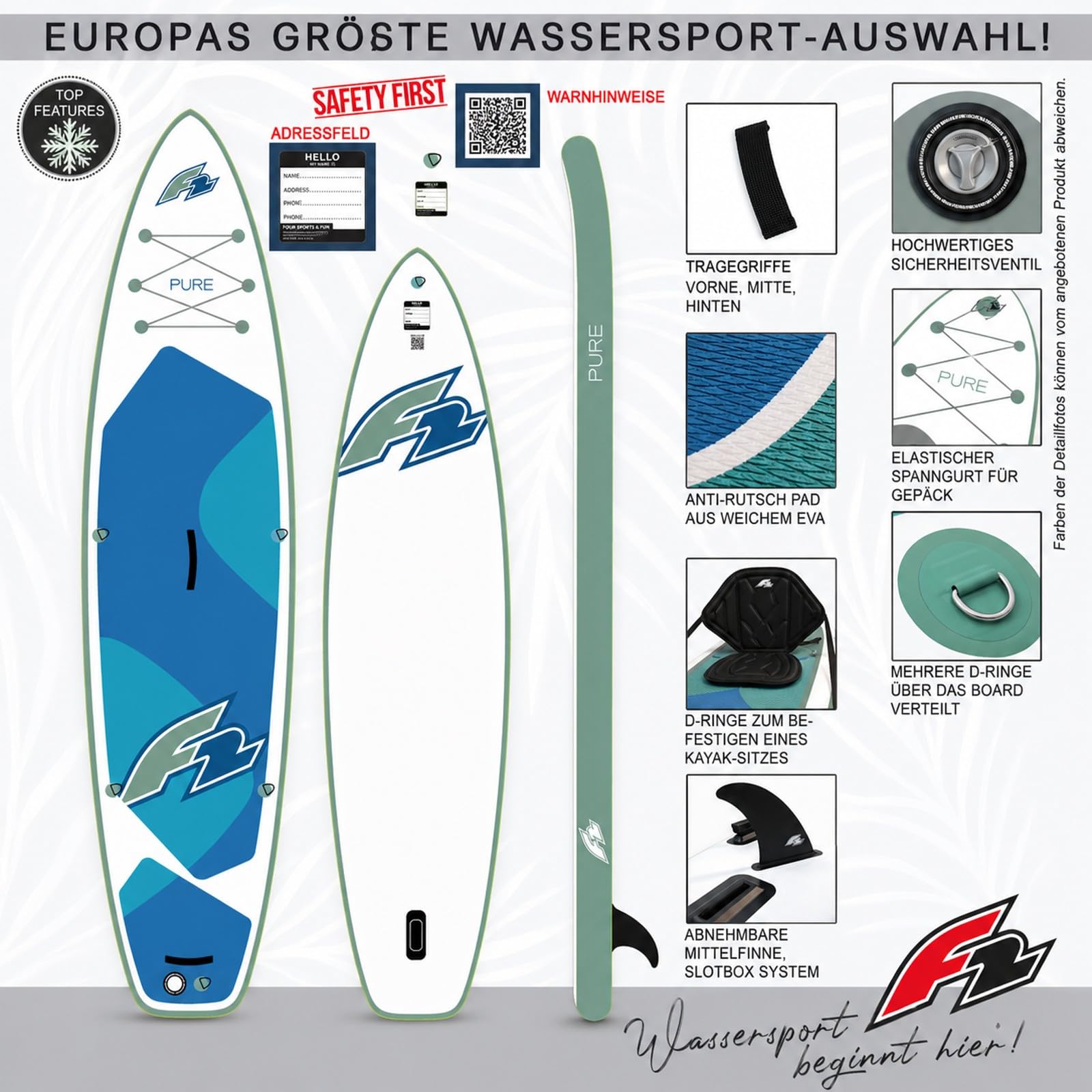 F2 Marken SUP Stand Up Paddle Boards - Board Only Modelle wählbar