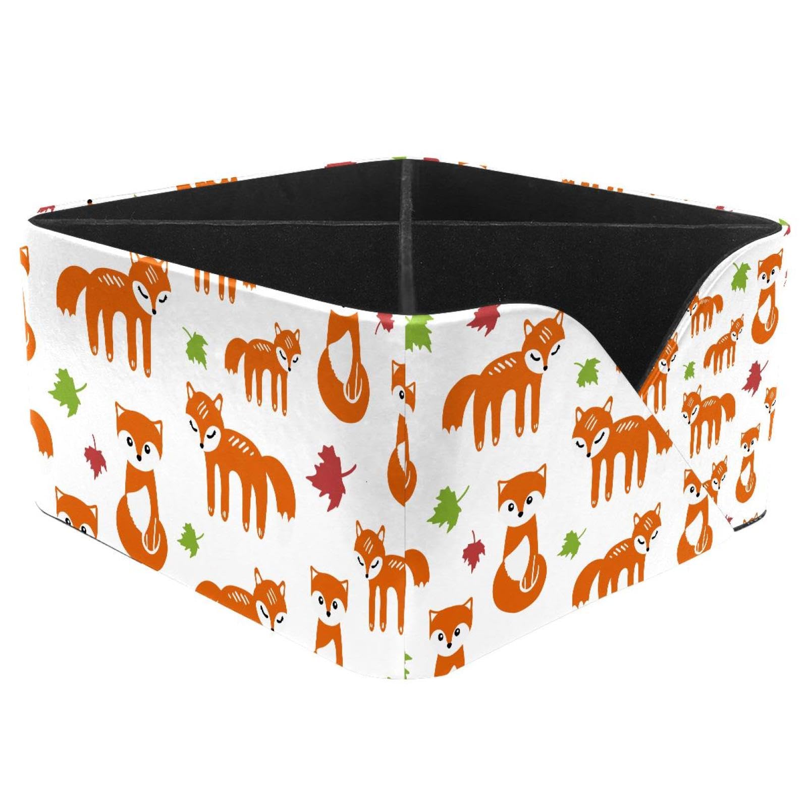 KengjuTesu Autumn Fox and Leaves Forest Animals Plants Pattern Desktop Organizer Pen Holder, Rectangular Pencil Cup for Office, Study and Makeup Stations
