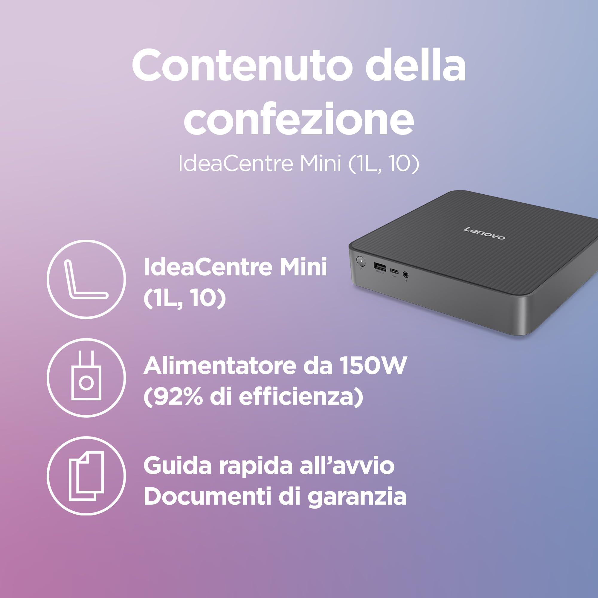 Lenovo IdeaCentre Mini Tower Gen 10 - Mini PC Desktop, Intel Core 5 210H, RAM 16GB, SSD 512GB, Wi-Fi 6E, BT 5.3, Windows 11 Home - Luna Grey