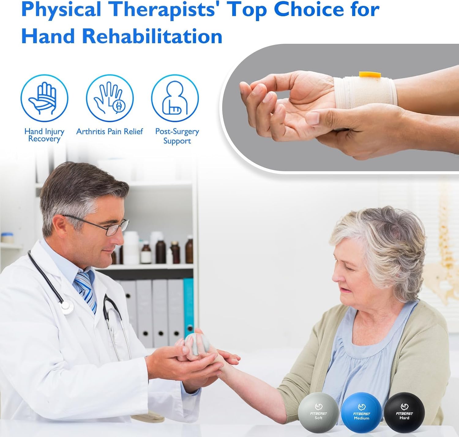 FitBeast Stress Balls for Adults, 6-Pack Hand Therapy Balls, Soft, Medium, Hard Tri-Density, Green, Orange, Blue - Image 5