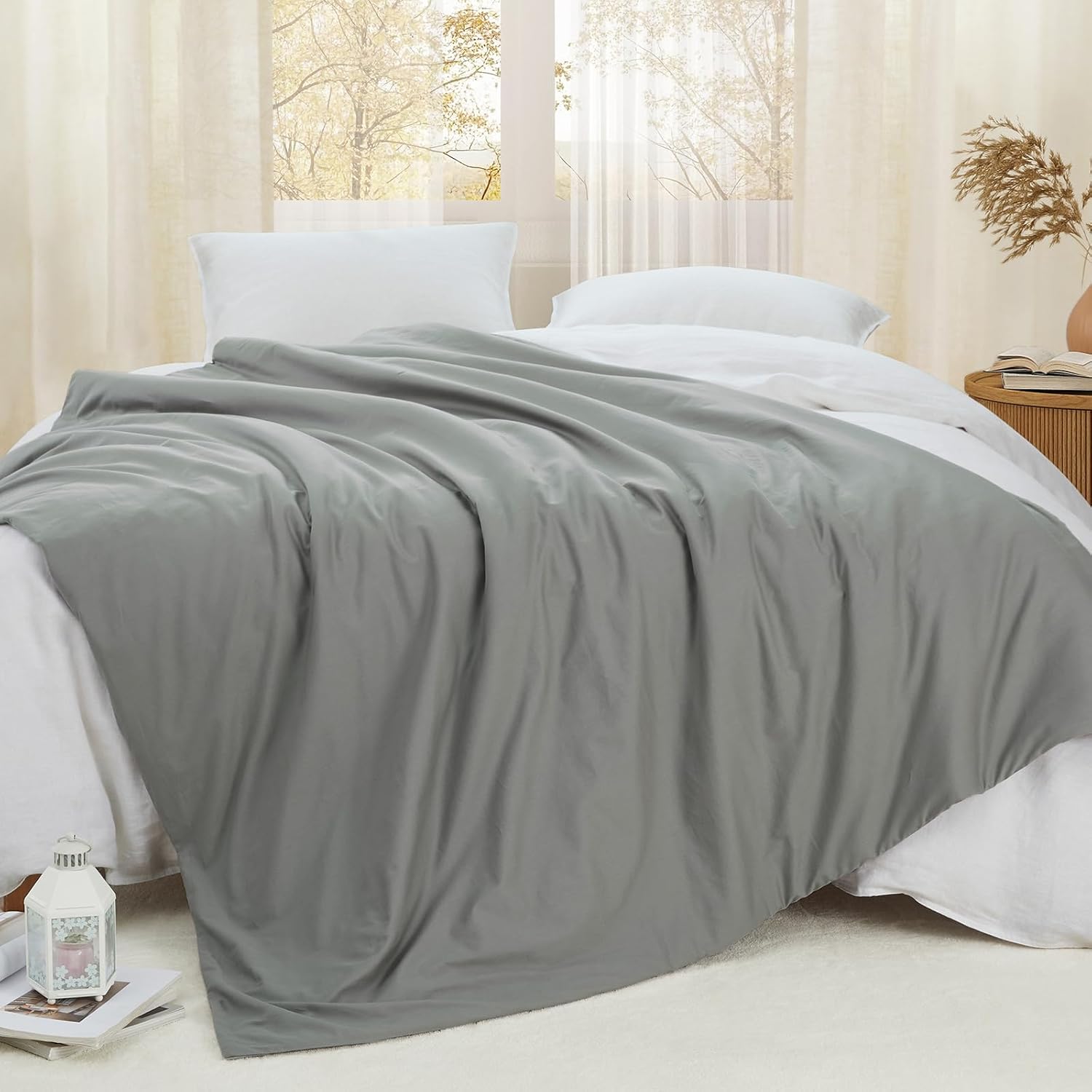 KKJIAF Grey Cotton Duvet Cover for Weighted Blanket 60"x80", Soft & Breathable Weighted Blanket Duvet Cover with Inner Ties & Zipper Closure, Blanket Not Included