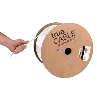 TRUE CABLE Cat6 Direct Burial Bulk Ethernet, Gel Filled, Unshielded, 1000ft, White, Outdoor OSP Jacket, Waterproof, UV Resistant, 23AWG Solid Bare Copper, 550MHz, PoE++ 4PPoE