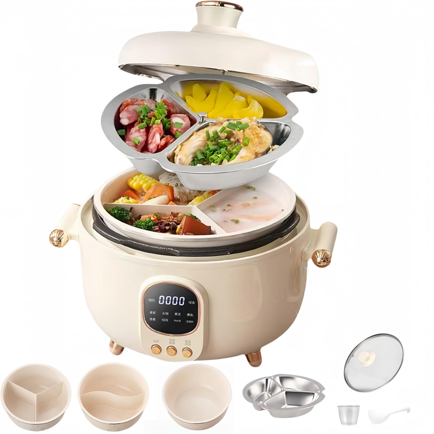 Lemuugo Electric Rice cooker, Smart Electric Hot Pot with Digital Display, 10 Cooking Functions, 24-Hour Timer, Multi-Compartment Design, 0-70KPa Hot Pot Pressure Cooking, Heat Preservation