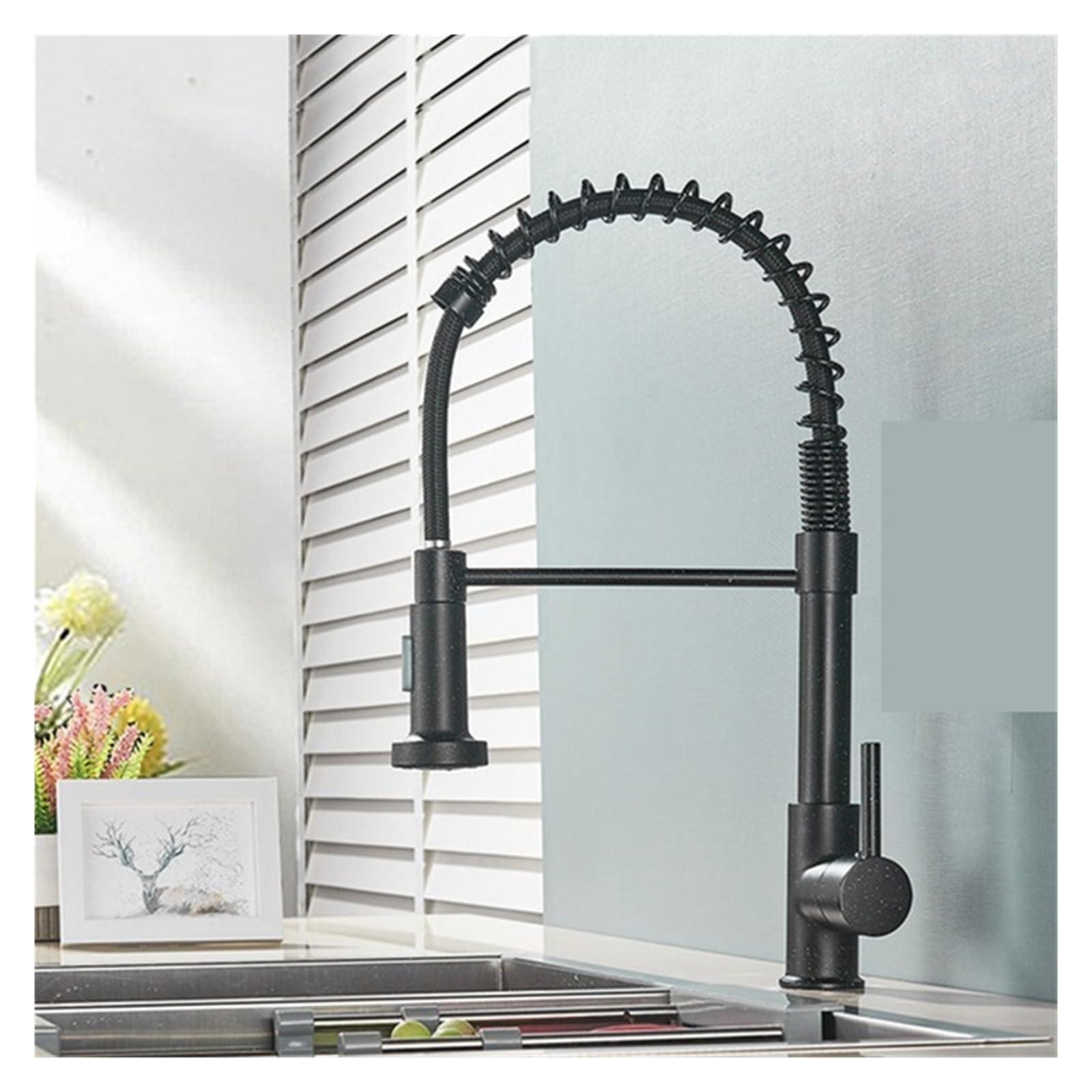 ZQFHSX Matte Black Kitchen Faucet with Pull Out Sprayer 360° Swivel Mixer Tap for Sink Hot & Cold Water Countertop Mount (Available in Nickel Black)