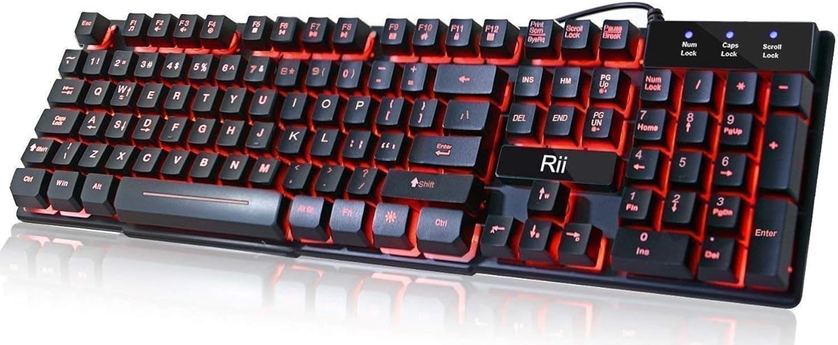 Rii RK100 3 Colors LED Backlit Mechanical Feeling USB Wired Multimedia Gaming Keyboard, Office Keyboard for Working or Primer Gaming,Office Device