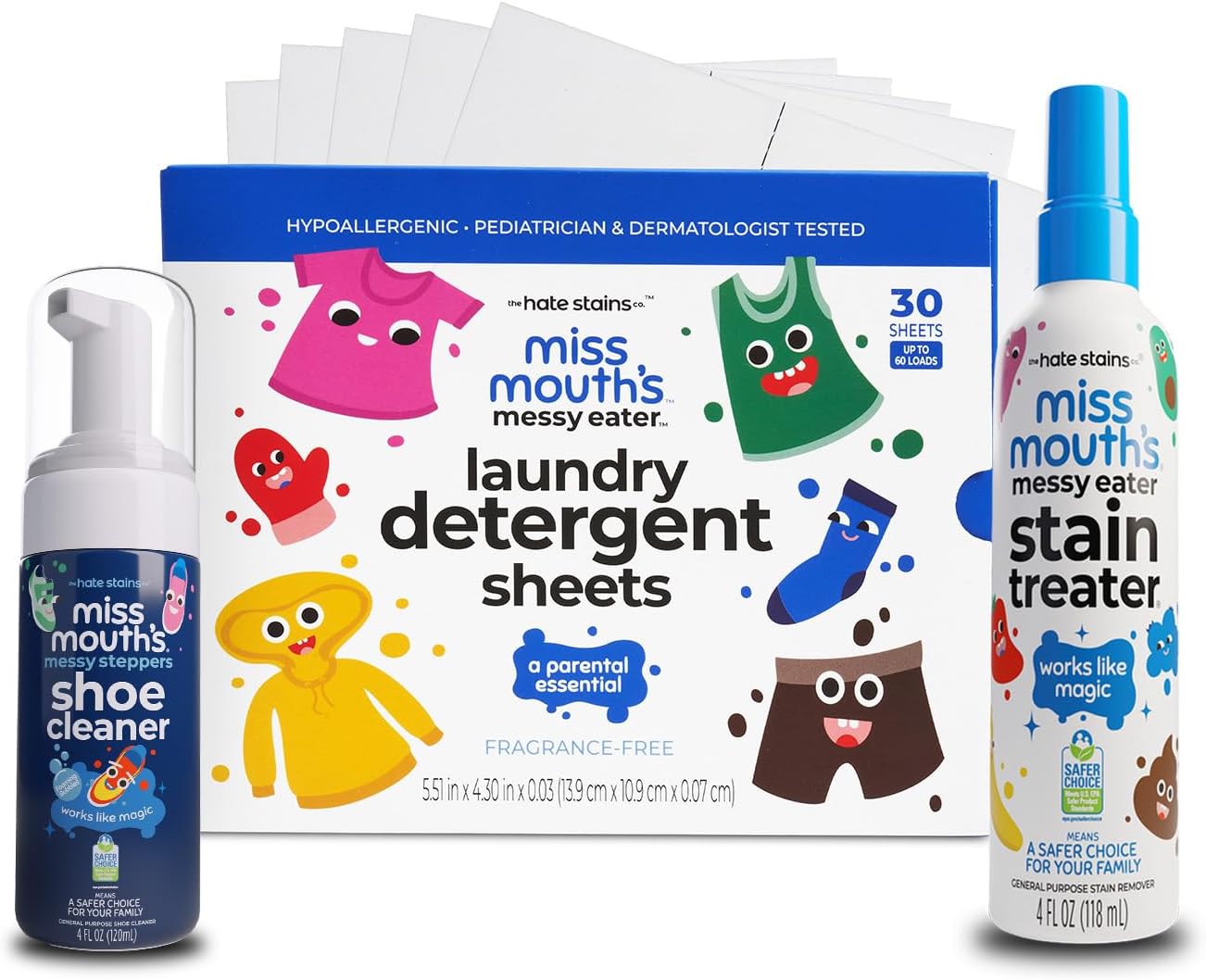 Messy Eater Stain Treater - 4oz Stain Remover - 4oz Messy Stepper - Laundry Detergent Sheets