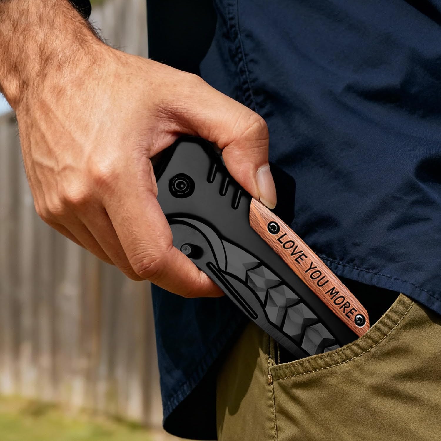Gifts for Him Boyfriend Husband Valentines Day, Engraved Pocket Knife with Wood Box, Anniversary Birthday Gift Ideas for Him Men, Cool Unique Folding Knife for Outdoor Camping Hiking