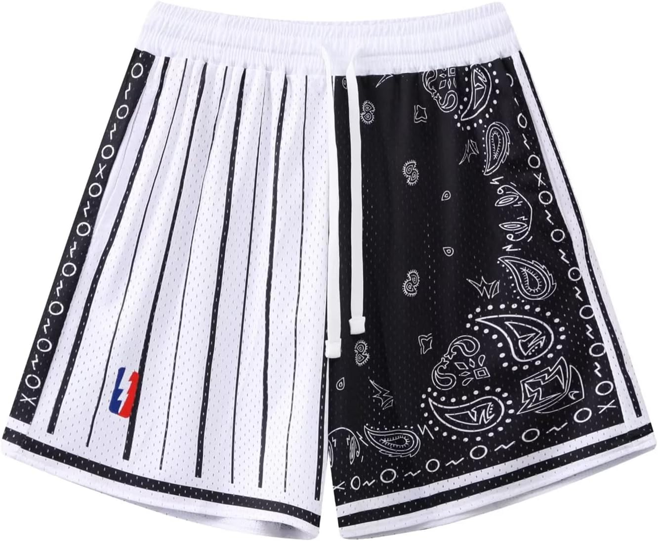 BOOMLEMON Men's Basketball Shorts Workout Athletic Paisley Shorts Mesh Print Running Short Pants