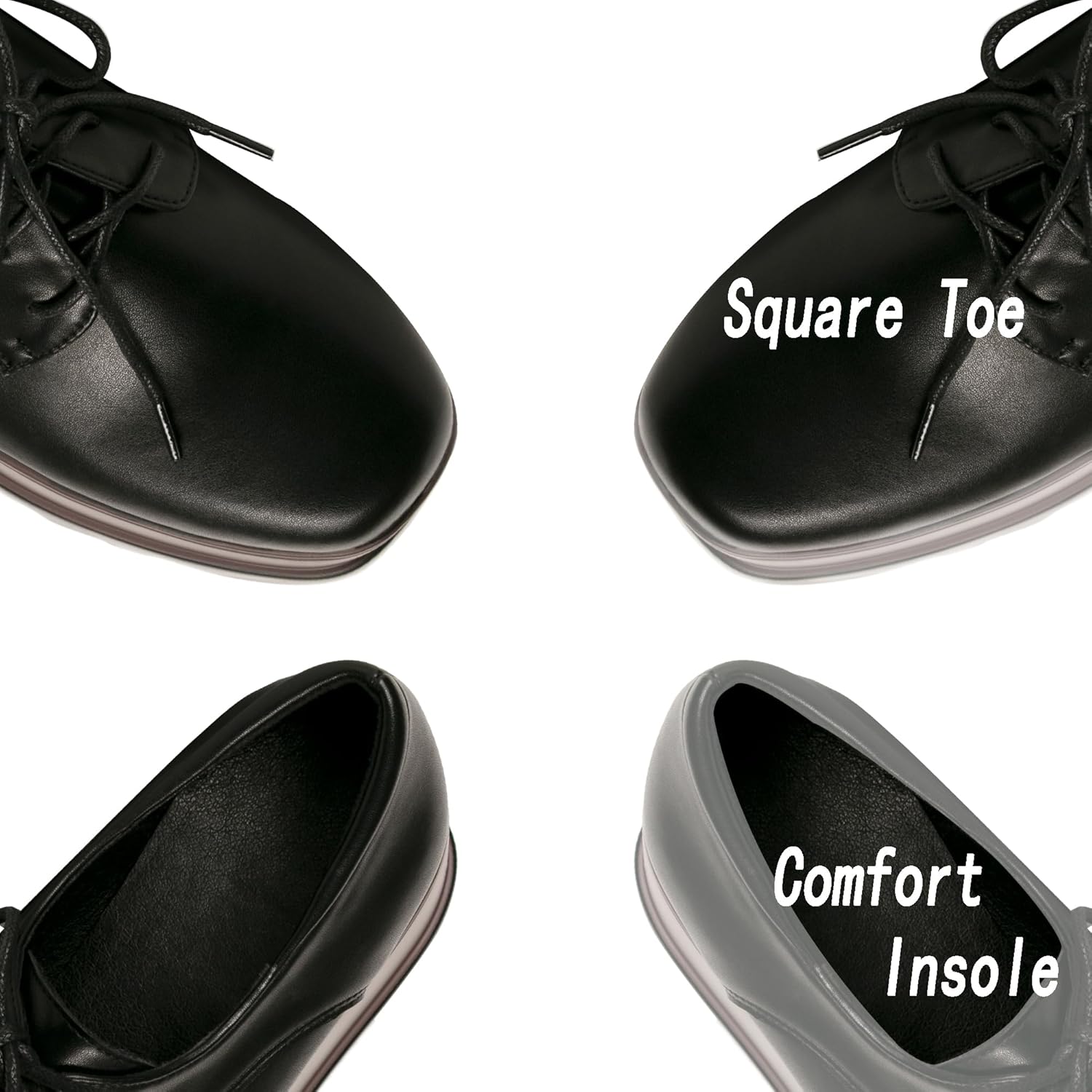 Women's Platform Oxford Shoes Classic Chunky Patent Leather PU Square Toe Wedges Casual Lace Up Sneakers - Image 2