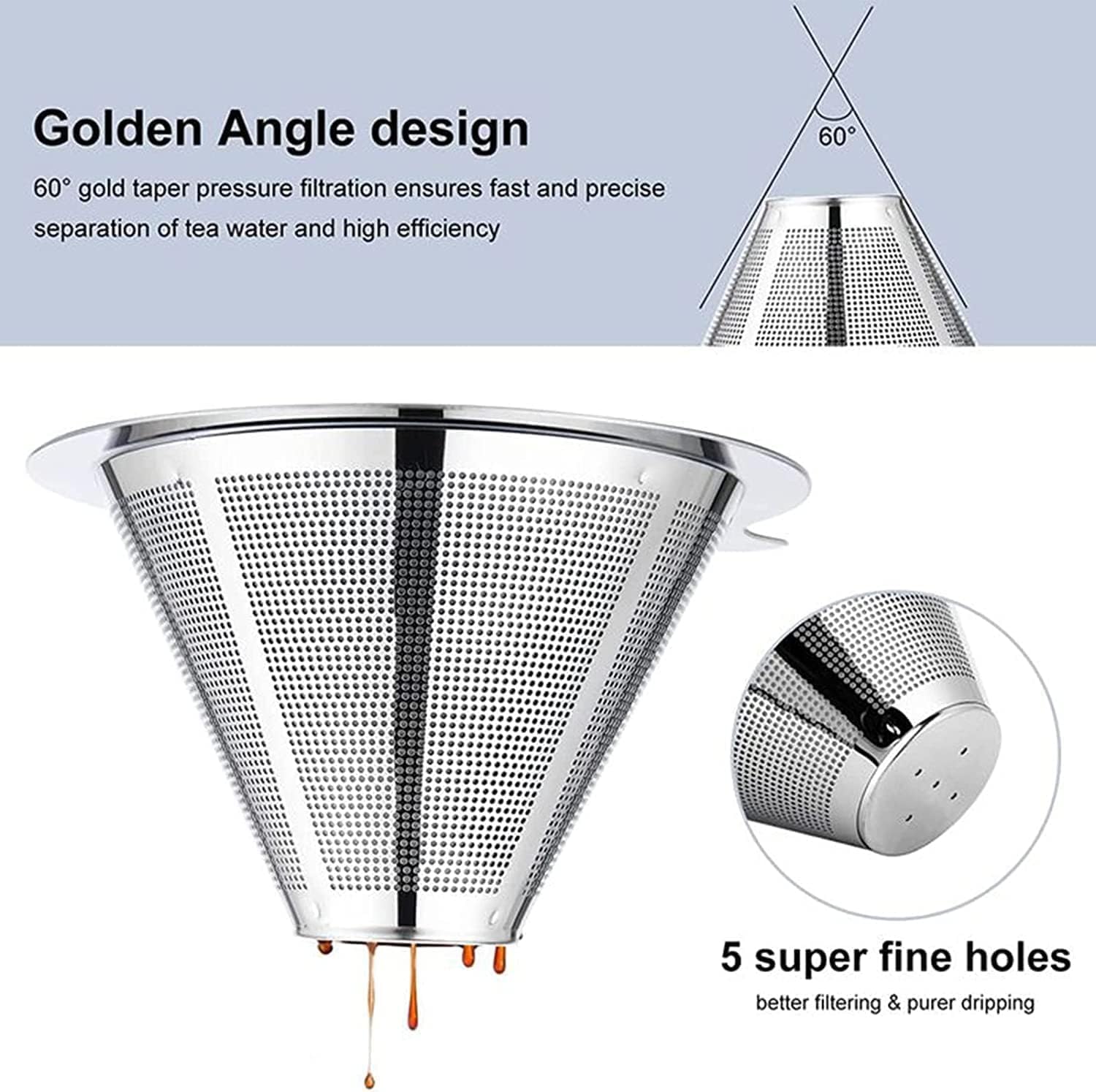 Pour Over Coffee Maker,Coffee Filter,Slow Drip Paperless Stainless Steel Cone Coffee Dripper(1-2 Cup) image 3