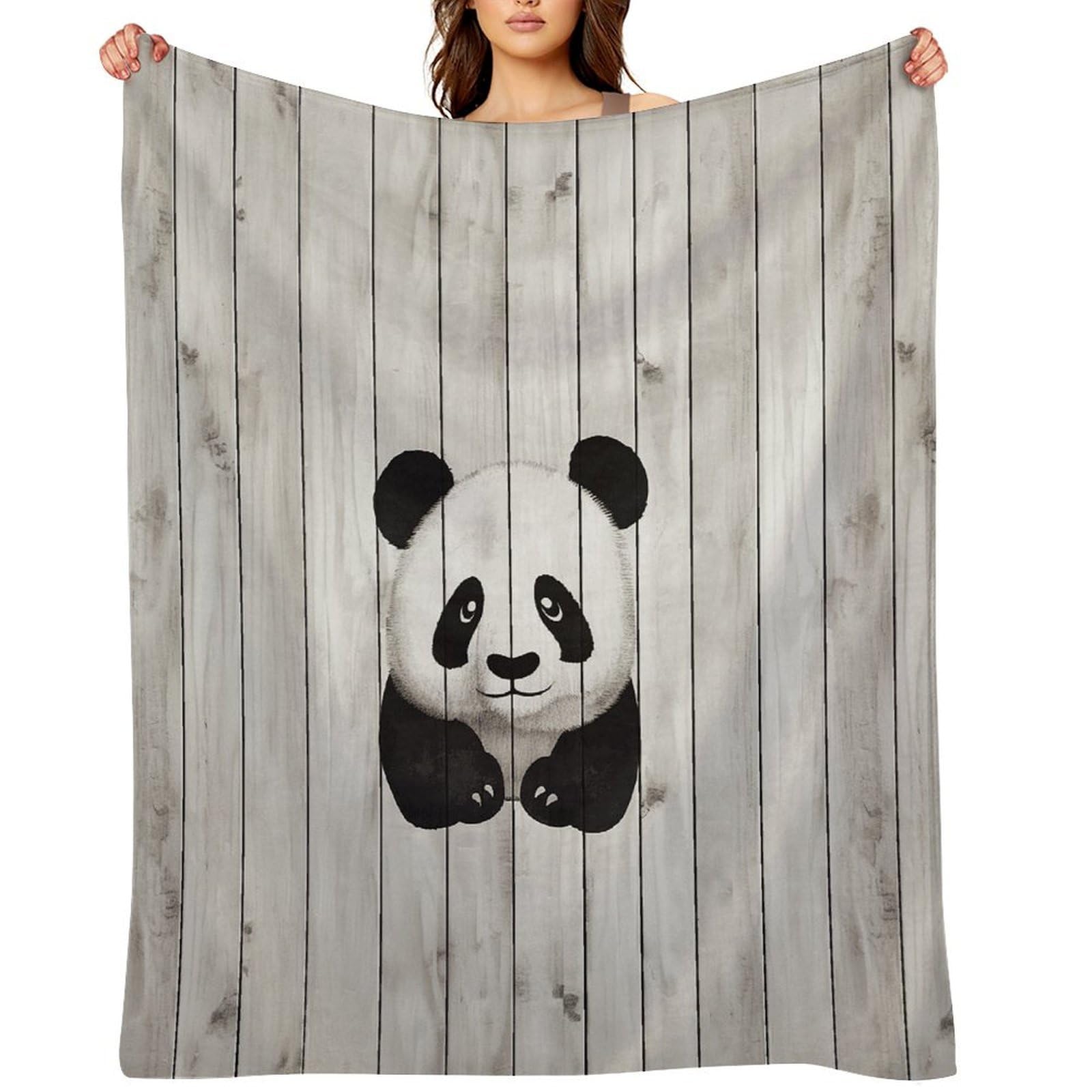 Flannel White Wooden Panda Throw Blanket for Couch Super Soft Fuzzy Cozy Flannel Blankets No Shed No Pilling FAnti-Static Winter Bed Blanket Decorative and Giftable Blankets