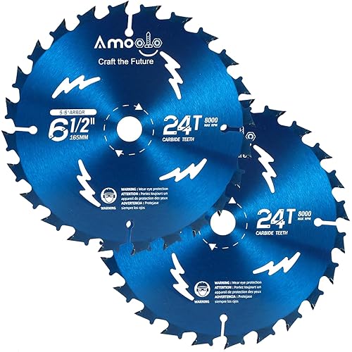 Amoolo 6-1/2" 24T Circular Saw Blade for Cutting Wood, Plastic and Wood Composite with 5/8" Arbor (6.5"-2pcs)