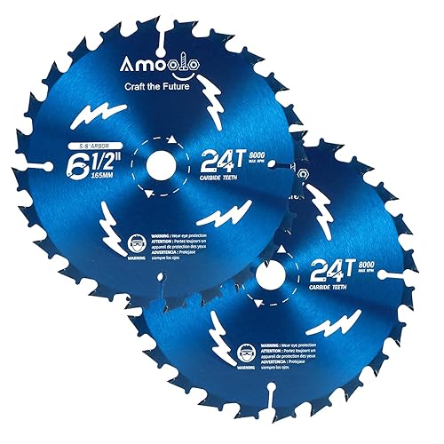 Amoolo Hoja de sierra circular 24T de 6-12" para cortar madera, plástico y compuesto de madera con eje de 58" (6.5"-2 piezas)