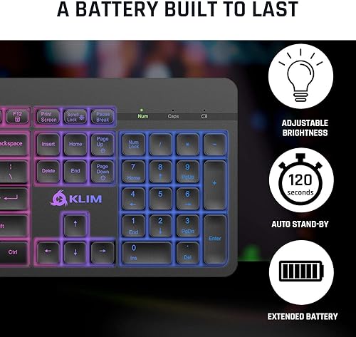 Miniatura 6 de KLIM Teclado inalámbrico recargable Light V2 nuevo 2022 delgado duradero ergonómico retroiluminado teclado inalámbrico para juegos para laptop PC