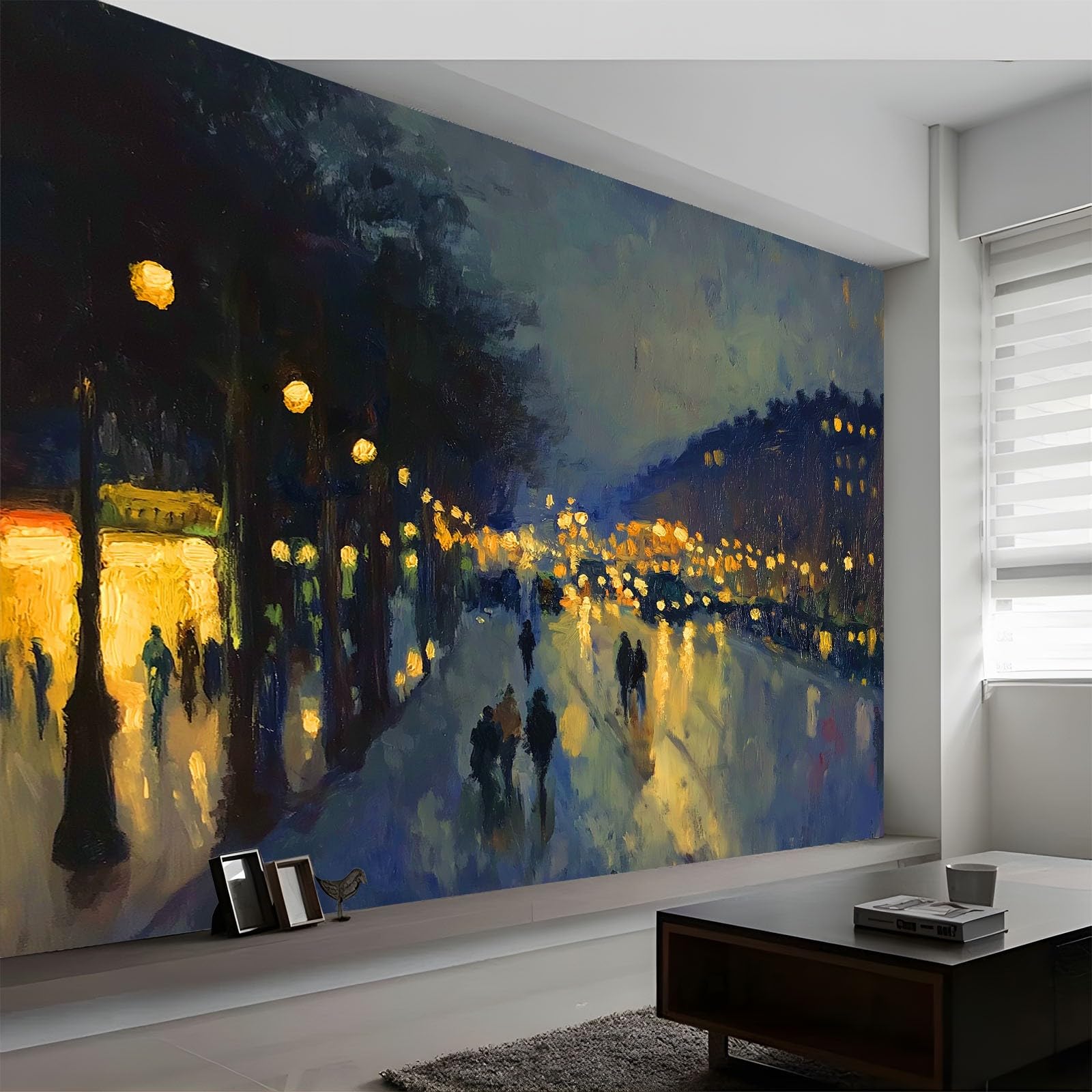 Fototapeta 3D z włókniny, 350 x 256 cm, krajobraz miasta, Paryż, ulica, scena, fototapeta, mural, niebieski, wysokiej jakości, artystyczny nadruk, plakat, dekoracja do salonu, sypialni dziecięcej i