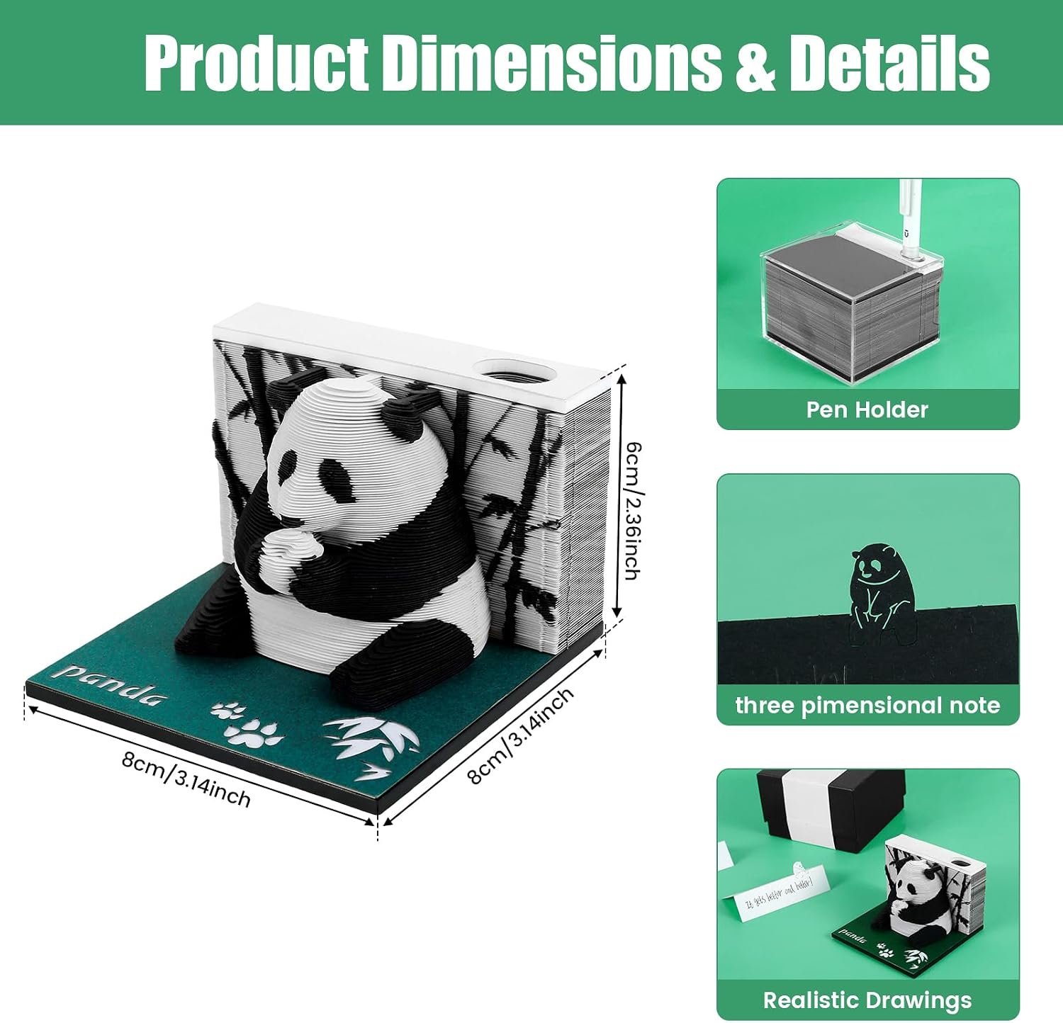3D Art Desk Calendar, Creative Calendar Memo Pad, LED Light 3D Desk Calendar for Desktop Decor, 3D Memo Pad Paper Carving Art, Art Temple of Heaven Sculpture Decoration Gift (Panda Excluding calendar)