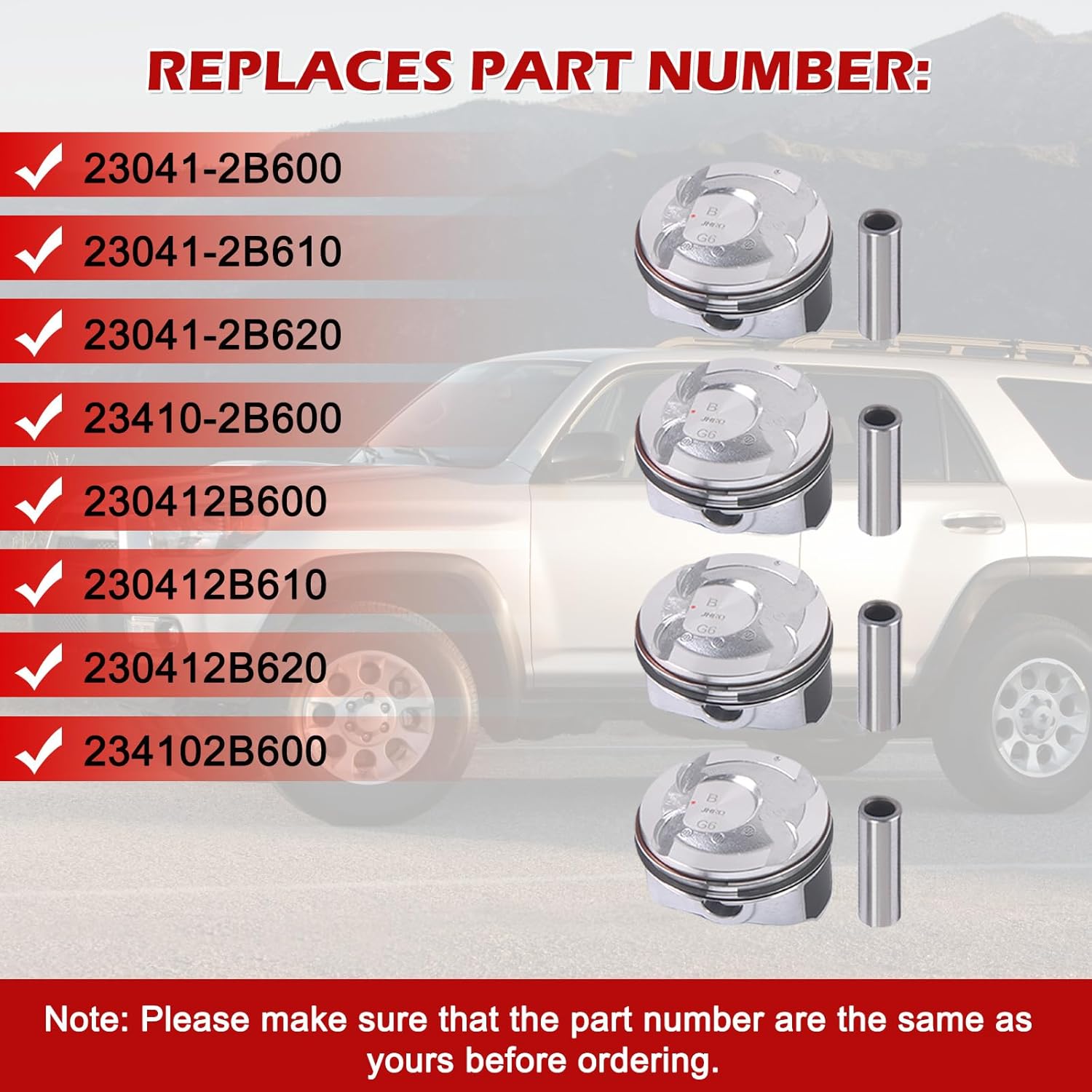 4pcs Engine Pistons Rings Set 23041-2B600 23041-2B610 Piston & Rings Kit Replacement for 2012-2016 Accent Veloster Soul Rio 1.6L