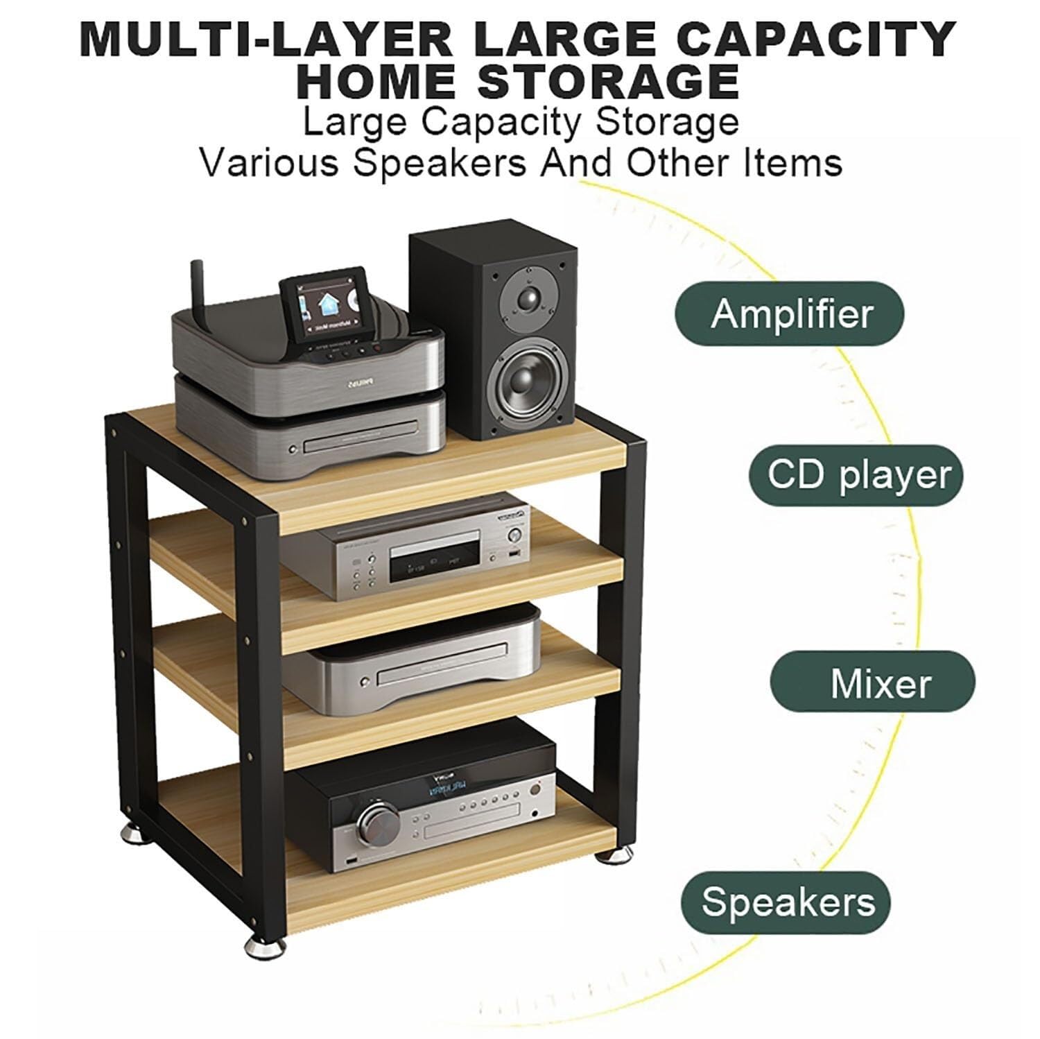 Stojak Pod Sprzęt HiFi 2/3/4-poziomowy Stojak Pod Gramofon Wielofunkcyjny Szafa Na Sprzęt Audio Do Odtwarzaczy DVD/Dekoderów Telewizji Kablowej/Konsoli Do Gier(Black,45x35x48cm)
