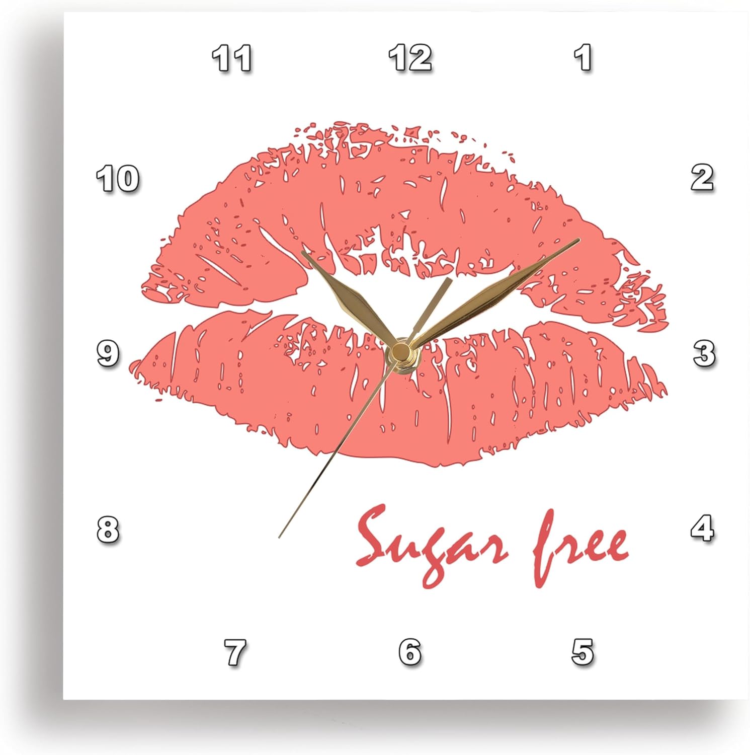 3dRose Wall Clock - Coral Color Female Lips on White. A Text Sugar Free. Romantic Gift - 15 by 15-inches (DPP_325817_3)