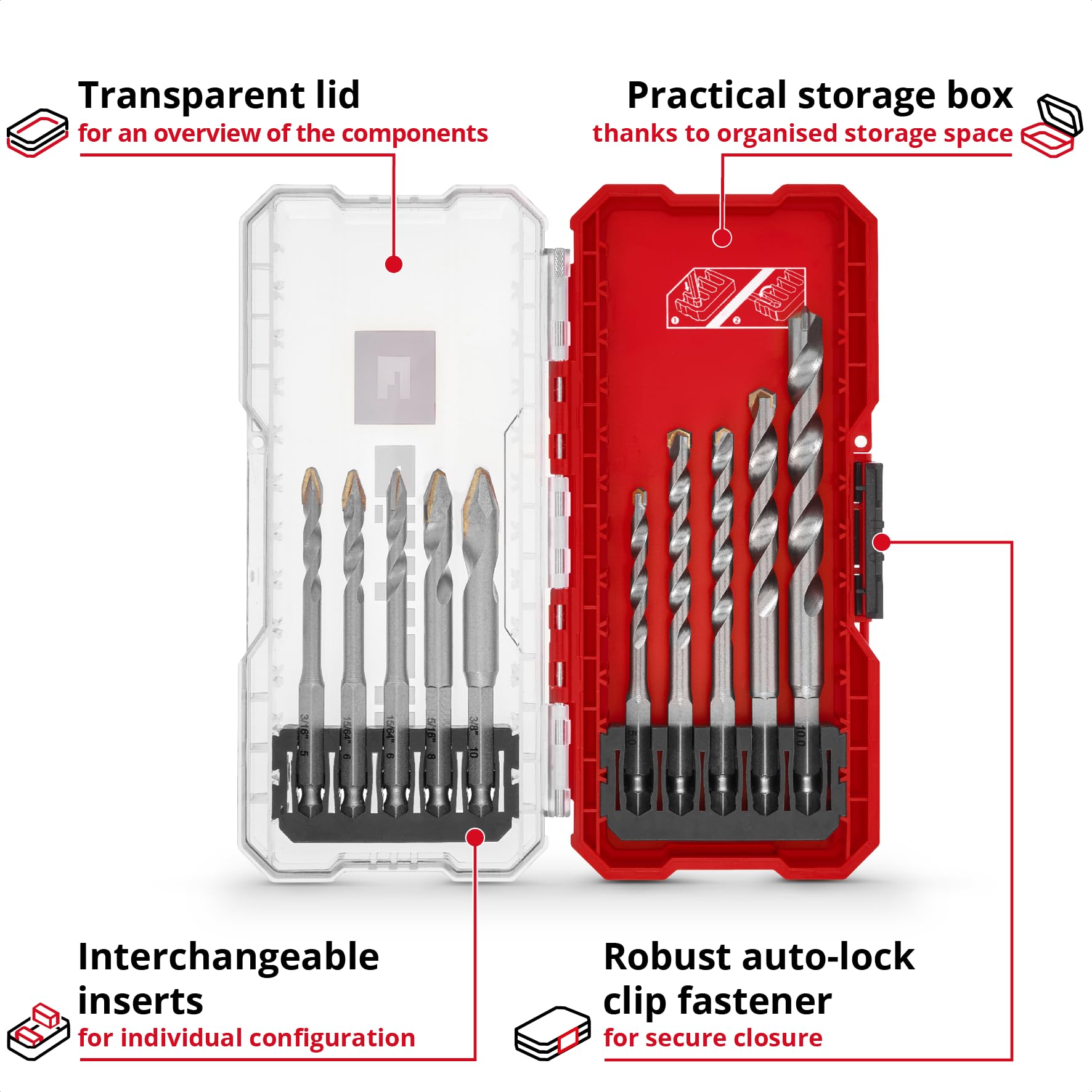 Original Einhell S-CASE 10-Piece Carbide Tile Drill Bit Set (Made of Tool Steel, Specially Ground Carbide Plate, Centre Point - Image 3