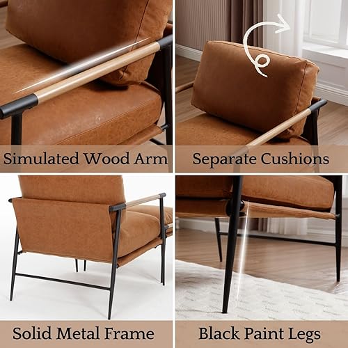 Miniatura 5 de LukeAlon Juego de 2 sillas auxiliares de piel sintética, sillas de descanso ultra suaves con patas de metal, sillones modernos tapizados de mediados