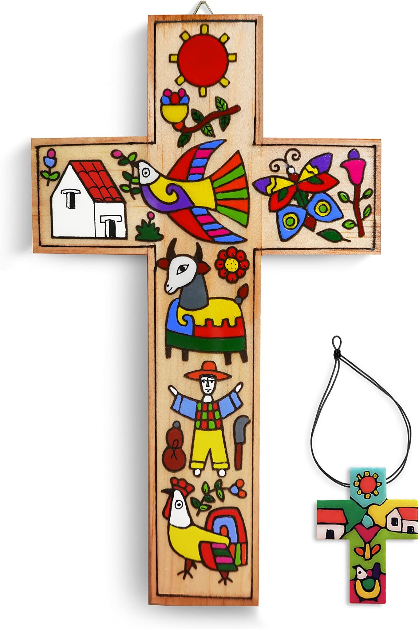 JC God & CoWooden Cross Wall Decor - Christian Wall Art - Hand Crafted Crosses Wall Decor - Mexican Art Wooden Crosses - Crucifix Wall Cross - Christian Wall Decor - Wood Cross Decor - 5 x 8 inches