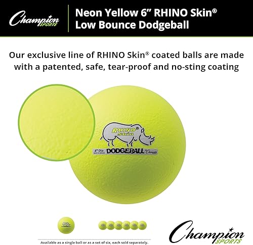 Miniatura 156 de Champion Sports Rhino Skin - Juegos de bolas de dodgeball de rebote bajo y individuales para juegos de juegos infantiles, PE, patio trasero y liga