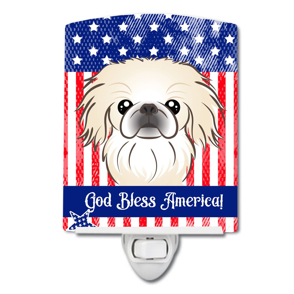 Caroline's Treasures BB2151CNL American Flag and Pekingese Ceramic Night Light Compact, UL-Certified, Ideal for Bedroom, Bathroom, Nursery, Hallway, Kitchen, 6x4x3, Multicolor