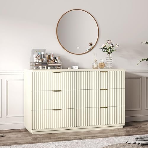 6 Drawer Dresser for Bedroom, 47.3" Wide Modern Chest of Drawers Dresser TV Stand, Wood Drawer Organizer for Living Room, Hallway