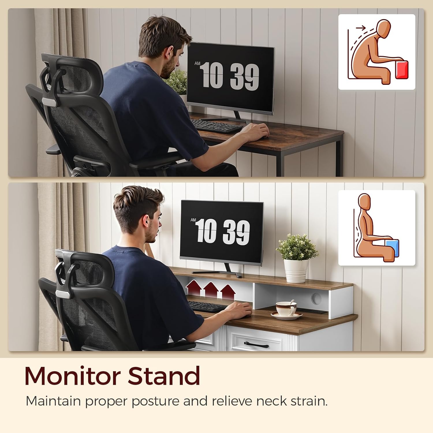 58" Executive Desk, Farmhouse Computer Desk with Drawers, Wooden Office Desk with File Cabinet, Charging Station, Monitor Stand, for Work and Study, White and Walnut CDBZ10E01