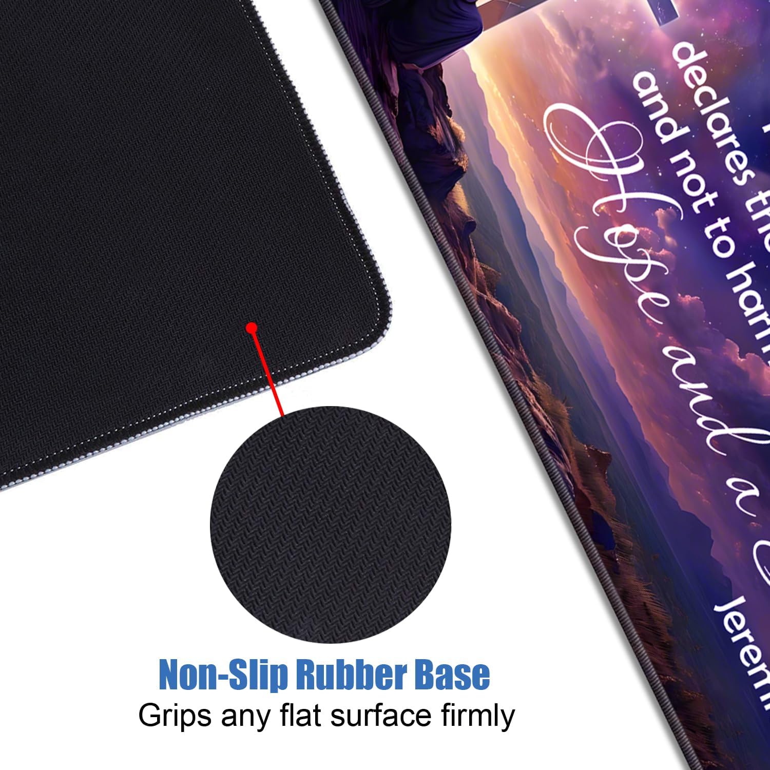 Desk Pad Mat Gaming Mouse Pads with Coasters, Large Gaming Mousepad (31.5"x 15.7") with Non-Slip Base & Stitched Edge for Home Office Work Gaming, Christian Cross Quote Bible Verse Jeremiah 29:11 image 5