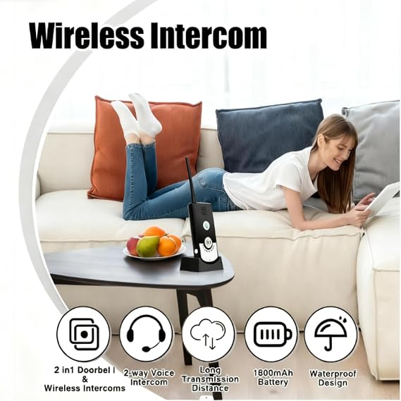 Wireless Intercom System for Home, 2 Way Range, with Doorbell Feature