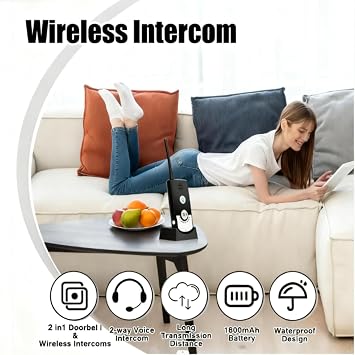 Wireless Intercom System for Home, 2 Way Range, with Doorbell Feature