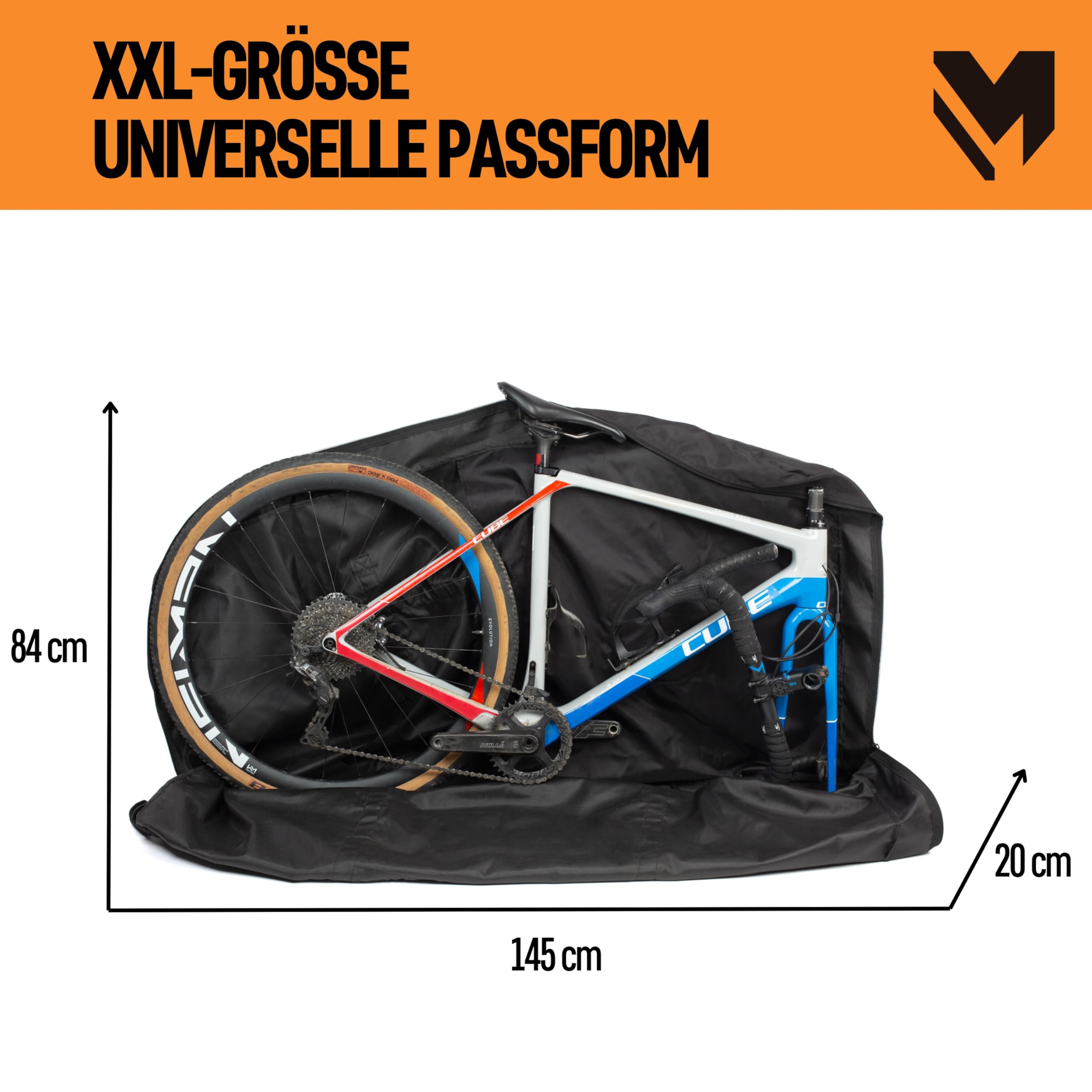 lamaki Fahrrad Transporttasche - Passend für Renn- & Gravelbikes, Mountainbikes 26-29 Zoll - Ohne Demontage des Hinterrads - XXL Fahrradtasche, Robustes Nylon 1680D - Ideal Für Bikepacking & Reisen