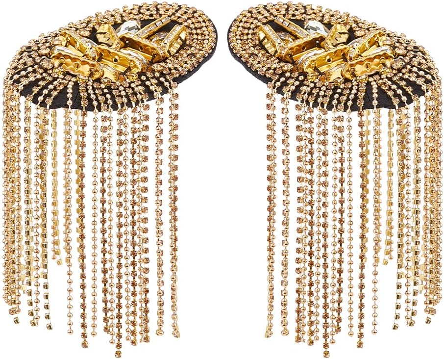 SUPERFINDINGS Fashion Shoulder Epaulet Tassel Iron Shoulder Badge Detachable Tassel Chain Metal Epaulettes Beads Punk Fringe Epault for Jackets