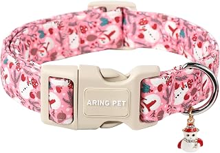 ARING PET Christmas Dog Collar-Cute Winter Pink Snowman Adjustable Xmas Pet Collars Puppy Collar with Quick Release Buckle for Girl&Boy Dogs-M