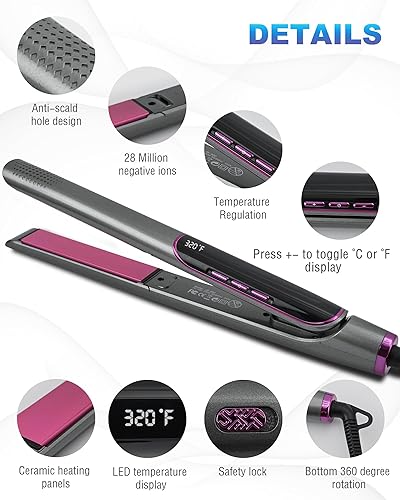 Miniatura 2 de JAKSENR Alisador de pelo 2 en 1, rizador de pelo plano con iones negativos, control de encrespamiento, pantalla LED de temperatura, acabado duradero