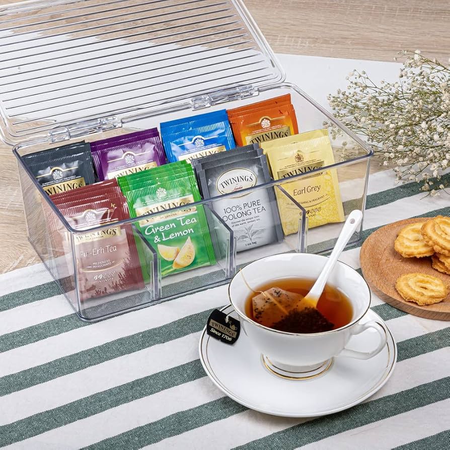 SUMNACON 4 Pack Acrylic Tea Bag Drawer Organizer, Clear