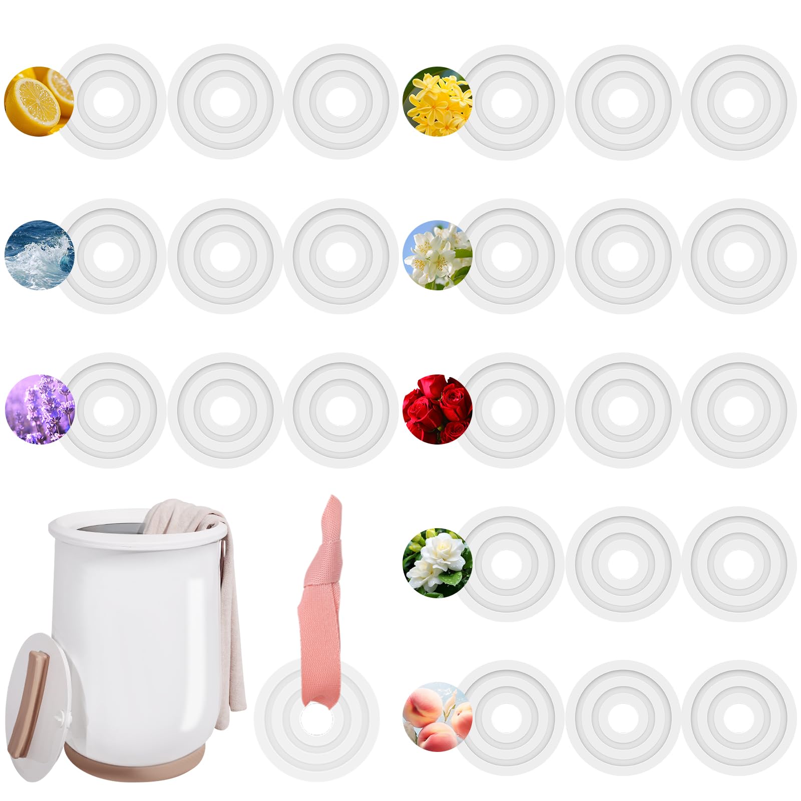 COITEK 24 PCS Replacement Fragrance Discs,Towel Warmer Fragrance Discs,Household Fragrance Scented Pads Aroma Tablets for Towel Warmer Bucket with 3 Ribbons(8 Favors)